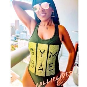 New!Callie Glitter Gym BAE Workout Leotard Tank